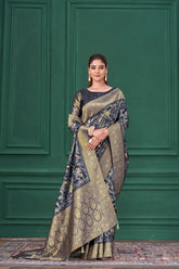 India Silk Blue Sarees Sarees Featuring Tussar Silk Jacquard Combine Traditional Craftsmanship With Elegant